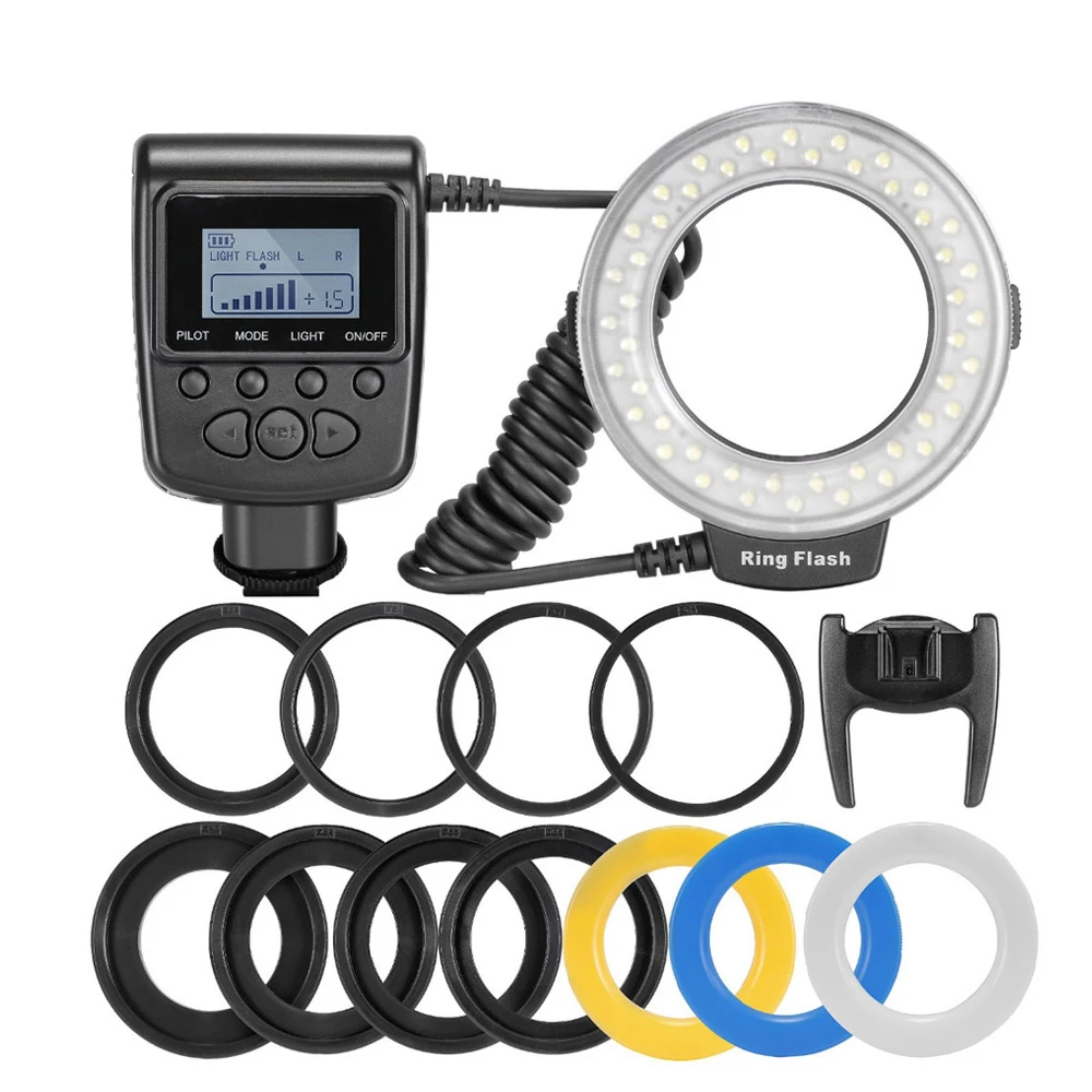 Rf-550D 48Pcs Macro Led Ring Flash Bundle W 8 Anello Adattatore Per Nikon/Canon/Pentax/Olympus/Panasonic Dslr Camera Flash