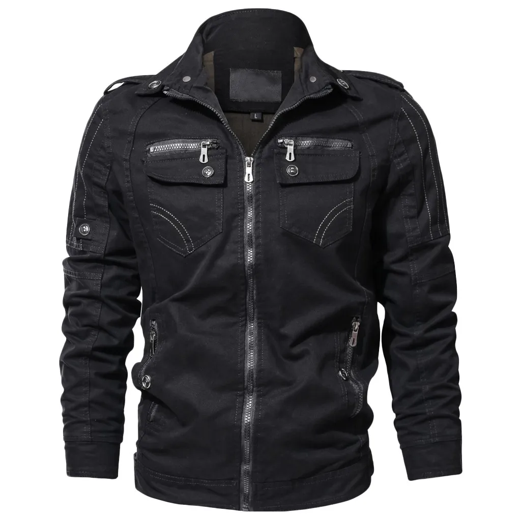 Модная мужская куртка осенне-зимняя куртка в стиле ретро на молнии с воротником-стойкой Свободная куртка с длинными рукавами 8,7