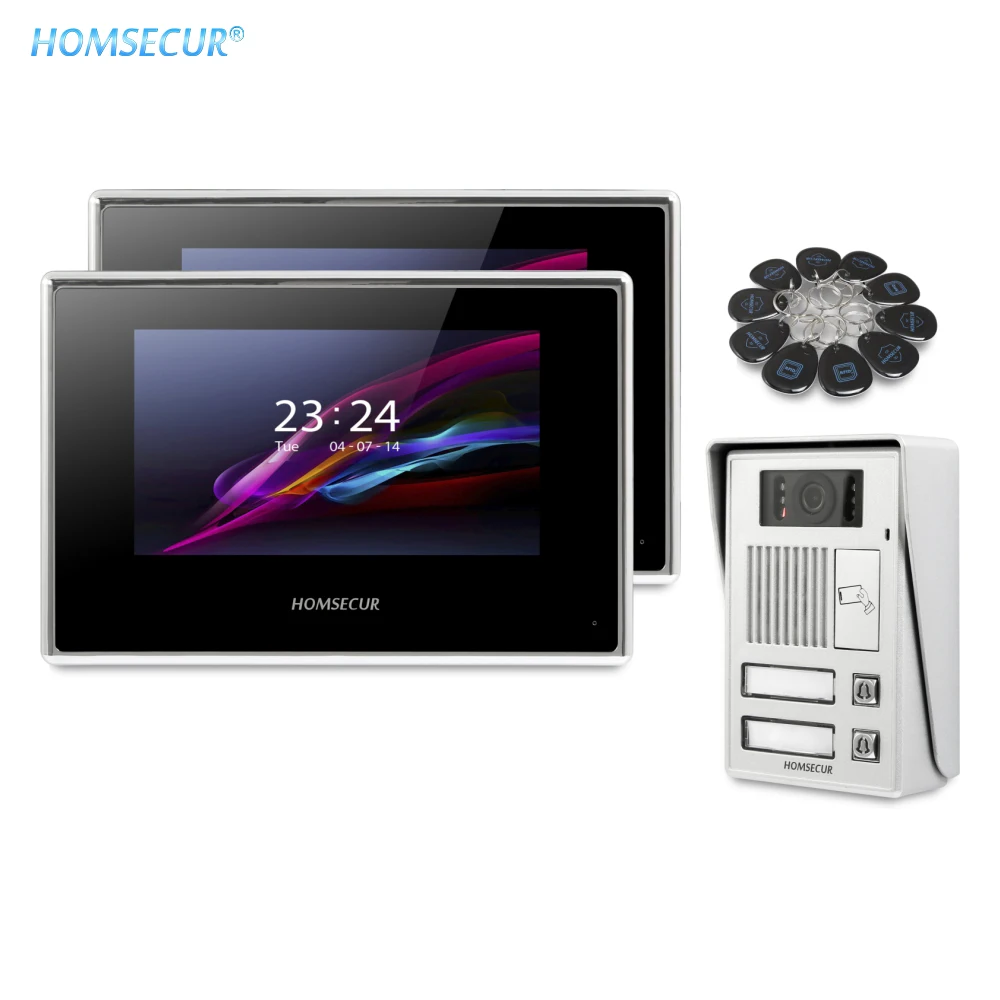 HOMSECUR 7 дюймовый видеодомофон с датчиком движения для 2 семейств|Видеодомофон| |