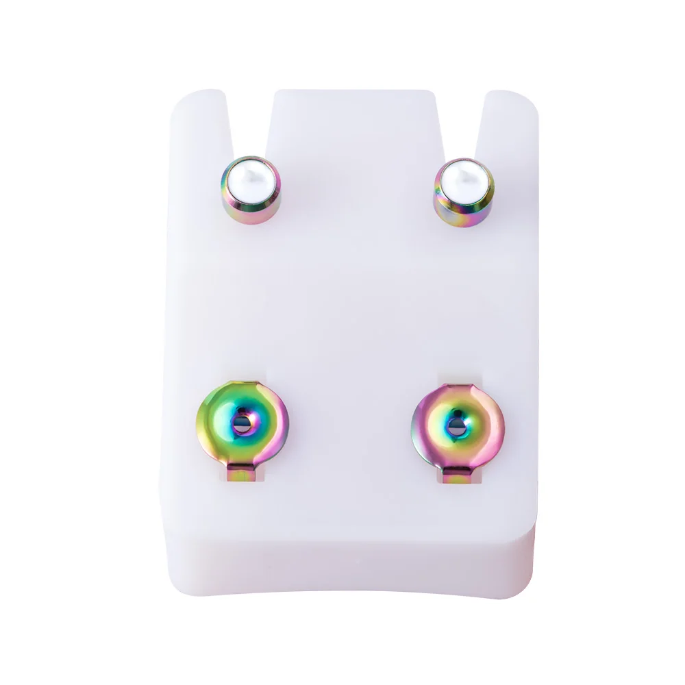 Black Rainbow Steel Birthstone CZ Ear Studs - Tragus Cartilage Piercing Jewelry (Set of 2)