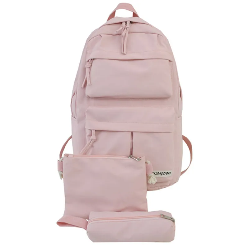 

2019 New Fashion High Quality nylon Travel Backpack School Bags For Teenage Girls Laptop Solid Color Backpacks Three Piece Suit