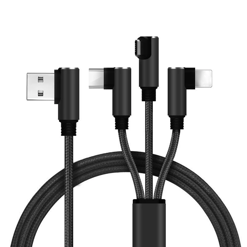 Супер Зарядное устройство кабель 3 в 1 Micro Тип type-C USB для Iphone 6/7/8 X HuaweiXIAOMI USB кабель для зарядки и передачи данных 1,2 м Быстрая Зарядное устройство кабель - Цвет: Черный