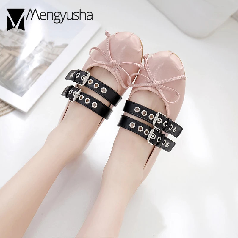 Балетки с двойной пряжкой и ремешком женские балетки перекрестной шнуровкой на