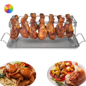 

Chicken Wing Leg Rack for Grill Smoker Oven Stainless Steel Vertical Roaster Stand Safe Barbecue Accessories