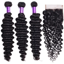 Deep Wave Hair Bundles With Closure Non-Remy Human Hair 3 Bundles With Closure Malaysian Hair Bundles With Closure