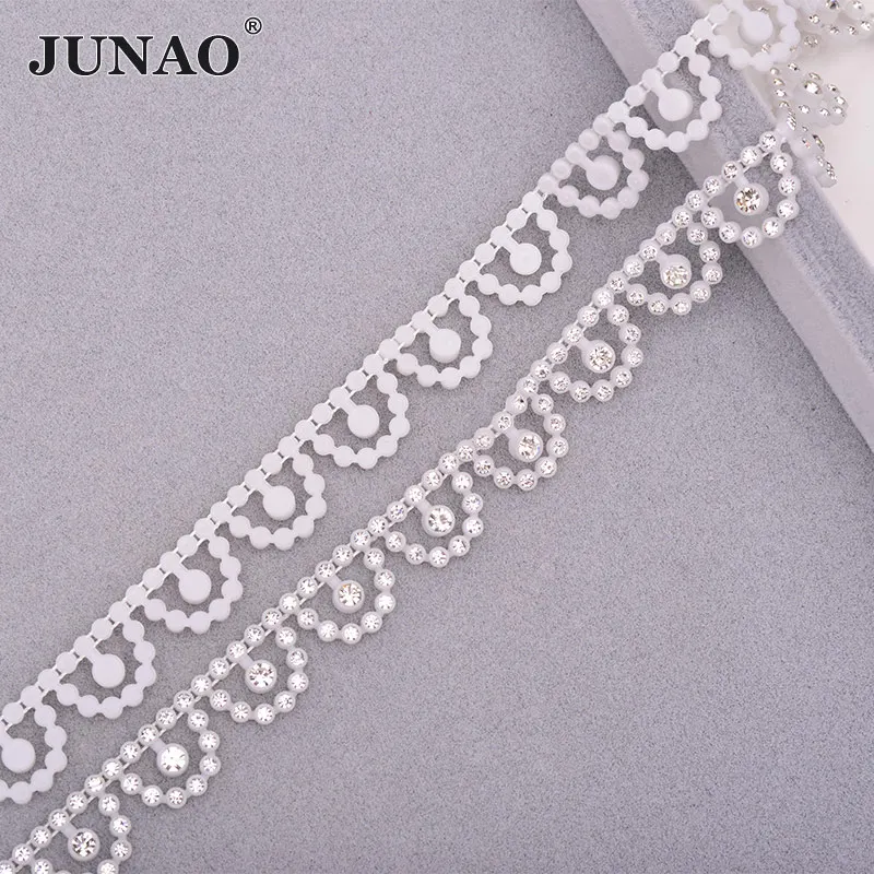 Half Round White JUNAO 1 ярд белый черный стразы отделка цепи швейная стеклянная лента хрустальные бусины аппликация со стразами окантовка для украшения свадьбы - Цвет: Half Round White