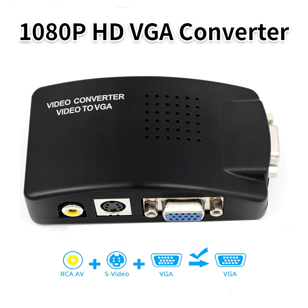 AV VGA Converter 3RCA S-Video VGA to Adapter 1080PHD Video Converter for PC to TV