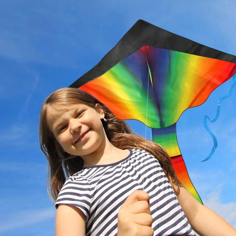 Радужный одиночный Летающий воздушный змей с 100 м, Детская уличная игрушка для детей, воздушный змей