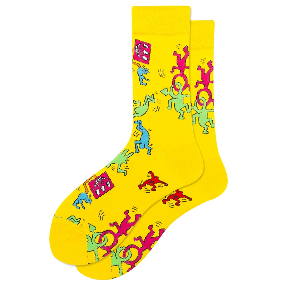 Новинка Веселые мужские носки с графическим принтом, носки из чесаного хлопка с изображением лягушки, сумасшедшего бургера, лосося, кукурузы, авокадо, птицы, рыбы, рождественский подарок - Цвет: C10
