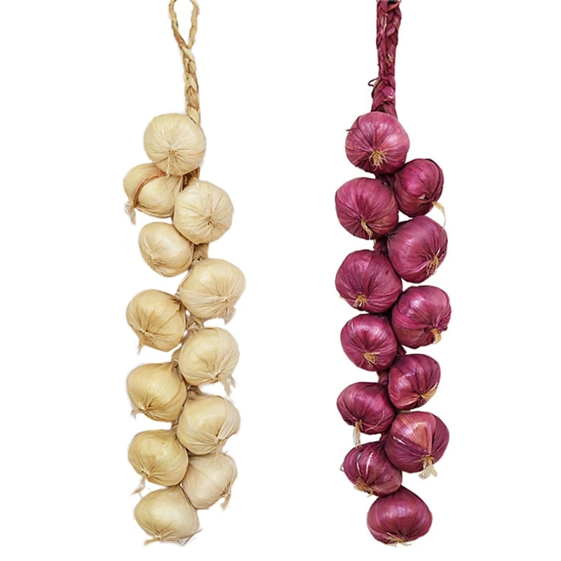 Simulation Artificial Vegetable Garlic String Food Model Vegetable Ornaments Artificial Plant Flowers 1Pc for Restaurant Hotel Home Garden Wedding Kitchen Decoration