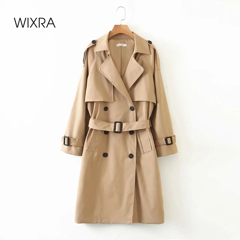 Женский двубортный тренчкот с поясом цвета хаки|Плащи и тренчи| |