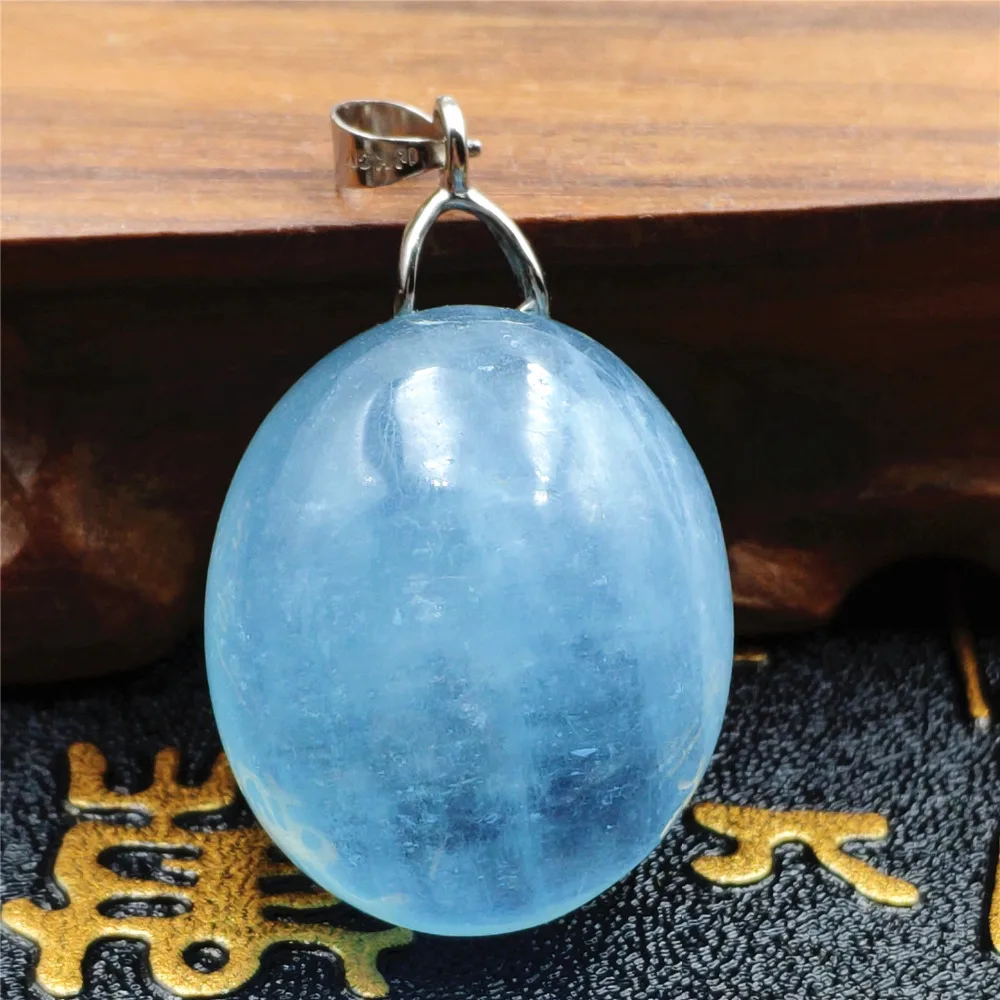 Высокое качество натуральный синий ледяной Аквамарин для женщин и мужчин кулон 26x22x15 мм овальный прозрачный камень модное ожерелье кулон ааааа