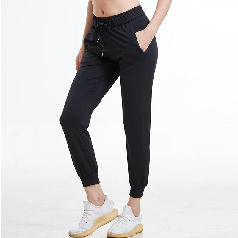 

2020 Women Stretch fabrics Loose Fit Sport Active skinny drawstring pants with side pockets casual Ankle-Length Pants