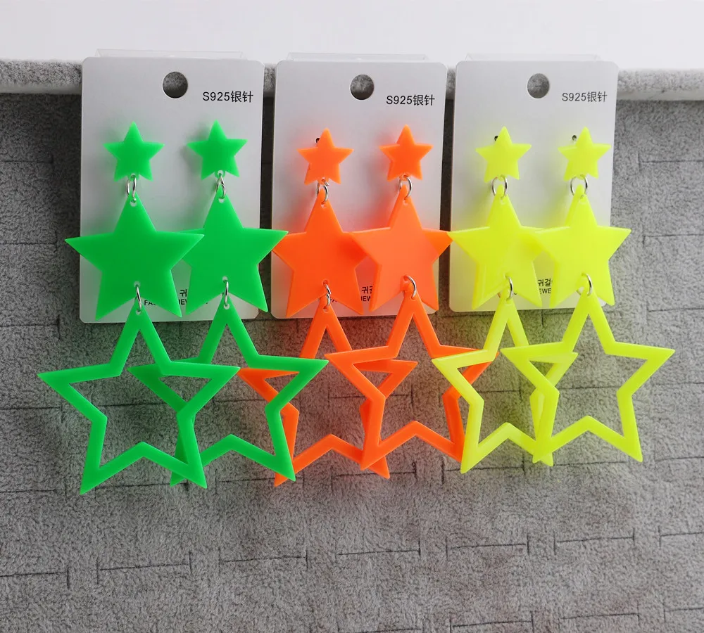 FishSheep Punk Acrylic Geometric Long Earrings For Women Neon Color Big Star Pendant Drop Earrings Fashion Party Jewelry
