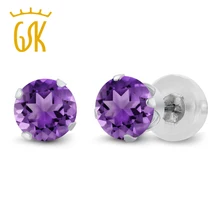 GemStoneKing 1,00 cttw 5 мм натуральный фиолетовый аметист 10 к белое золото драгоценный камень рождения серьги гвоздики для женщин