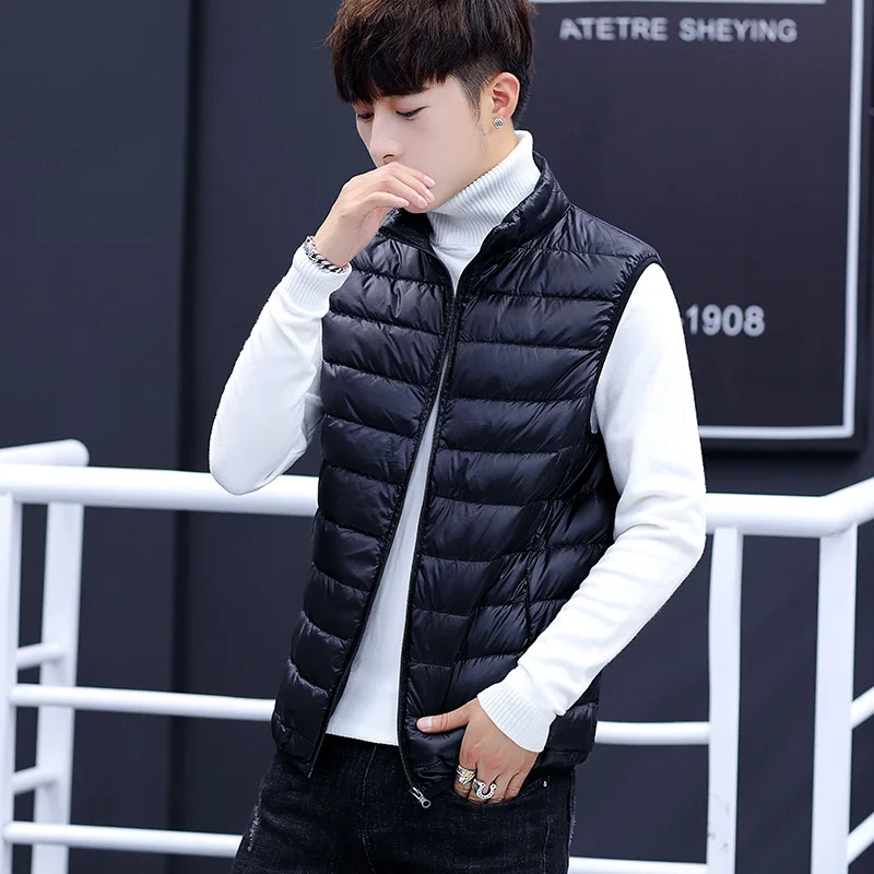 Vest Black Большой размер, M-7XL, Модный зимний ультра-светильник, пуховик на утином пуху, мужская уличная куртка с капюшоном, светильник, пуховое пальто, теплая зимняя одежда для мужчин - Цвет: Vest Black