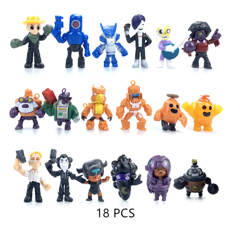 

18pcs/Set Brawl Stars Game Cartoon Hero Anime Figure Model Spike Shelly Leon Primo Mortis Dolls Boy Girl Toys Kid Birthday Gift