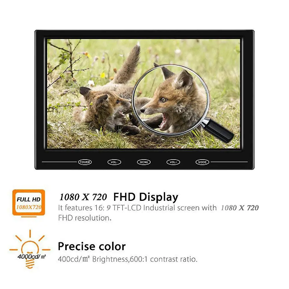 HD TFT lcd 9 дюймов экран Портативный 1080x720 разрешение цветной экран видео монитор с VGA AV HDMI для ПК/CCTV/домашней безопасности r60