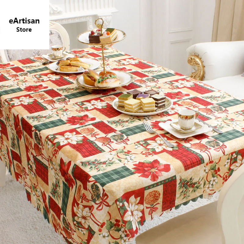 eArtisan 1.5x1.8m Christmas Table Cover Rectangle Printing Tablecloth for Restaurant Household Decoration Mantel Mesa Tablecloth