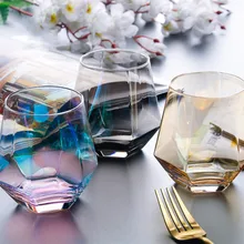 Креативная Хрустальная стеклянная чашка с золотым ободком, прозрачная кружка для кофе, молока, чая, Геометрическая стеклянная кружка для виски, домашний бар, посуда для напитков, подарки для пары