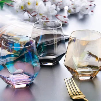 

Creative Crystal Glass Cup Golden Rim Transparent Coffee Milk Tea Mug Geometric Whiskey Glass Home Bar Drinkware Couple Gifts