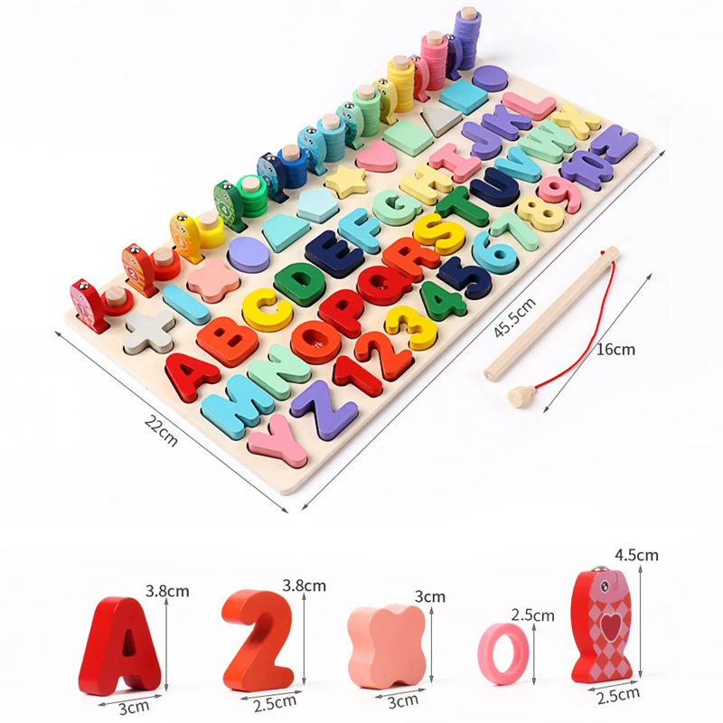 Wooden Montessori Preschool Educational Toys Children Busy Board Math Fishing Counting Geometric Figures Developing Board Toy 13