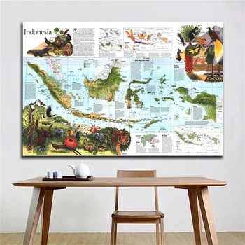 

Physical Map of The Indonesia Vintage Indonesia World Map Wall Sticker 84*59cm Poster Art for Home School Education Decor