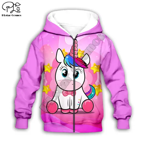 Kids zip hoodies Детские толстовки с капюшоном розового цвета с объемным принтом единорога; детская Радужная толстовка с длинными рукавами; пальто на молнии для мальчиков и девочек - Цвет: Kids zip hoodies