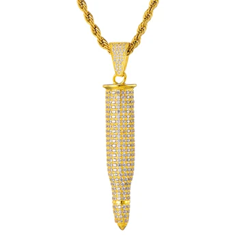 

Iced Out Full Cubic Zircon Bullet Necklaces & Pendants Men's Hip Hop Bling CZ Charm Gift for Men
