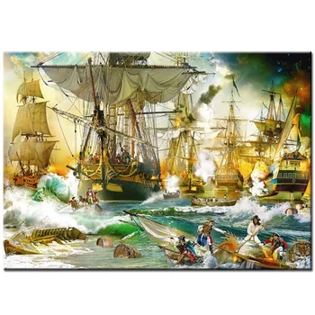 

Battle on the High Seas Boats Warfare 5D Diamond Embroidery full round Square drill diy mosaic decor Diamond paintingZP-3548
