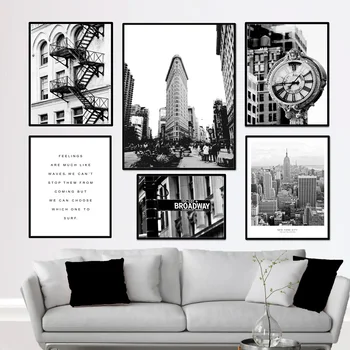 

New York City Time Clock Line Body Wall Art Canvas Painting Black White Nordic Posters And Prints Wall Pictures For Living Room