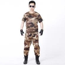 2 шт., камуфляжная футболка, брюки, комплект одежды, тактическая Боевая Военная форма, летняя с коротким рукавом, для взрослых, мужчин, тренировочный армейский костюм