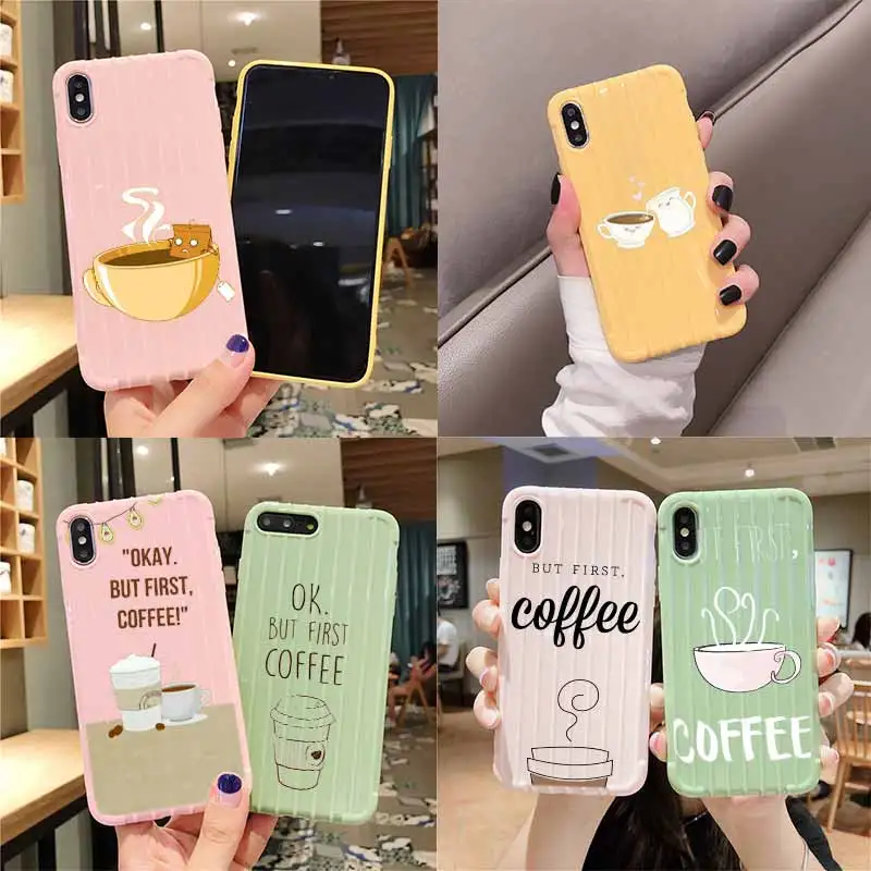 Ok But First Coffee Trolley Suitcase Texture Phone Case IPhone 11 Pro Max X XS MAX 8 7 6S Plus Cute Candy Color Casing | Мобильные