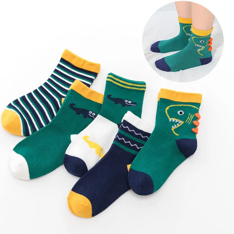 5 Pairs Of Children's Cotton Socks Cute Animal Series Children's Socks Cotton Autumn And Winter Socks Men And Women Baby Socks - Цвет: crocodile