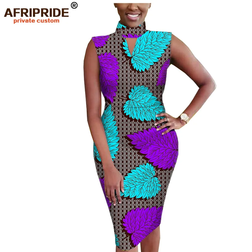 Afripride, весеннее платье миди Дашики для женщин, сделанное на заказ, bazin richi, без рукавов, длиной до колена, женское облегающее Хлопковое платье A1825101