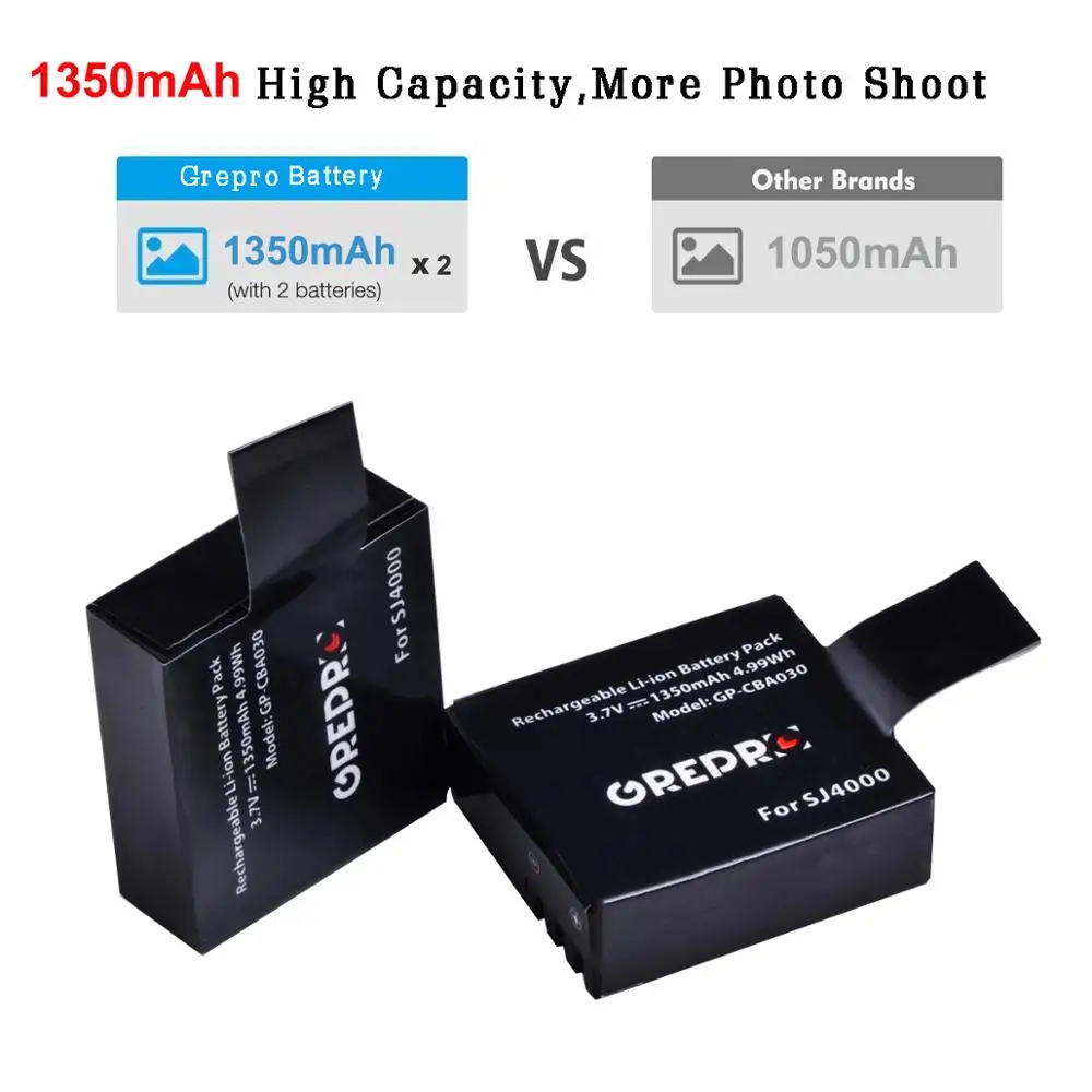 Bateria ou Lcd Carregador Duplo para Sjcam Sj5000 Sj6000 Sj8000 Sj9000 M10 Eken 4k h8 h9 Git-lb101 1350mah Pg1050 Sj4000 Sj7000 - Image 5