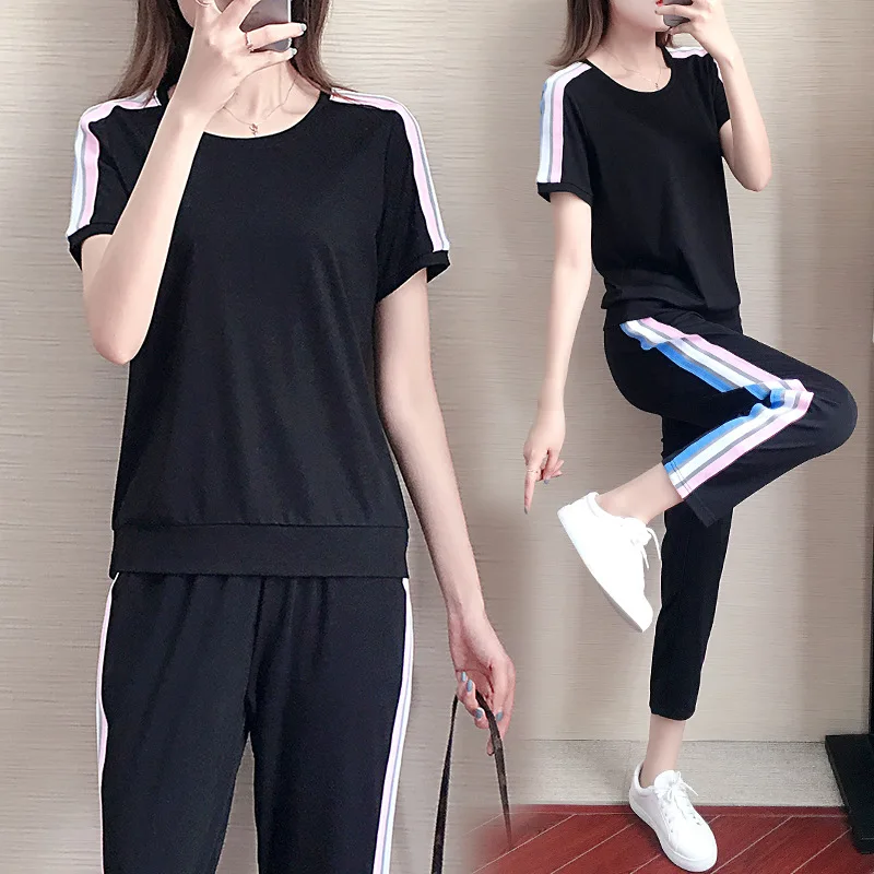 

2019 Summer Wear New Style Korean-style Large Size Fat Mm Plus-sized Fashion Joint Leisure Suit Fashion
