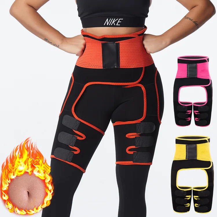 

Women Shaper Waist Trainer&Thigh Trimmer Double Compression Belt Leg Support Sweat Effect Neoprene Workout Waist Thigh Trimmer