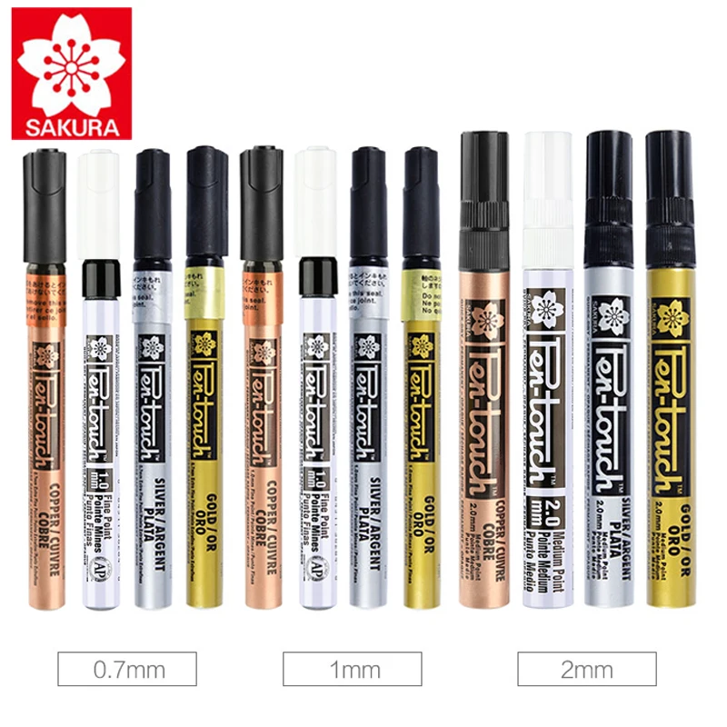 9 шт. Sakura Pen Touch Paint Marker XPSK золотистый/серебристый/белый/медный 0 7 мм/1 мм/2 мм отметка