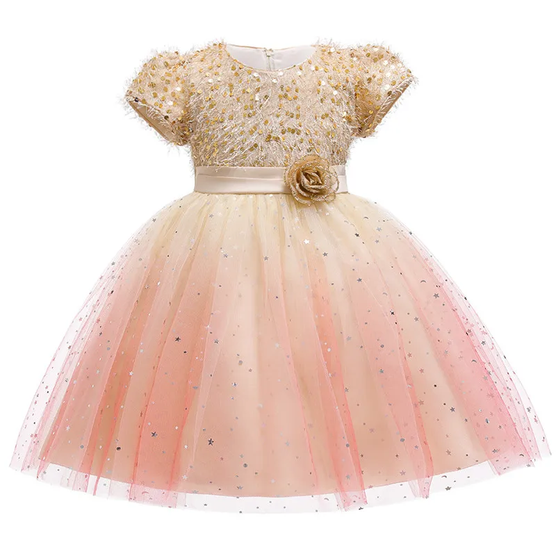 Платье для маленьких девочек г. Детские праздничные платья для церемоний свадебное платье принцессы с цветочным рисунком, рождественское платье для маленьких девочек от 2 до 12 лет - Цвет: champagnge