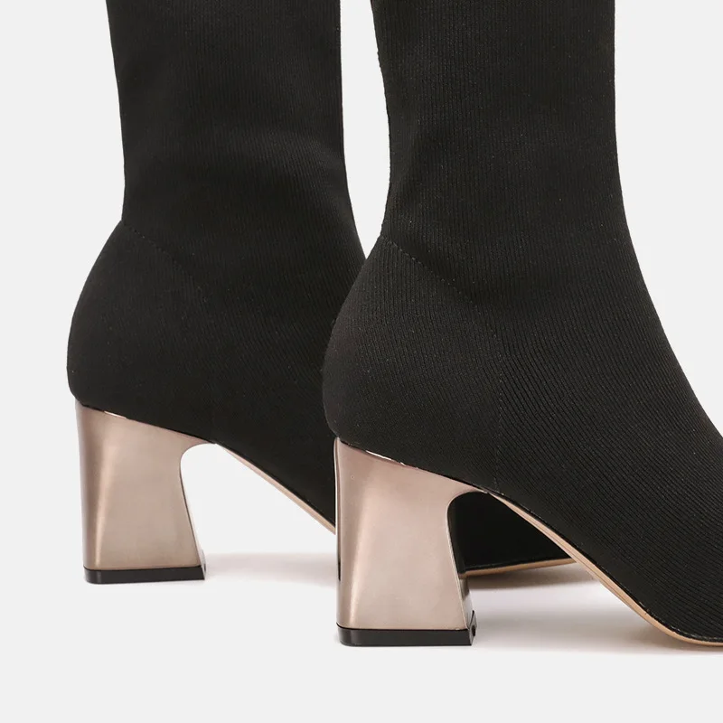 

2019 New Style Za Series RA Boots Women's Chunky-Heel Middle Boots Pointed Toe Socks Short Boots High Heel Wool Socks Stretch Bo