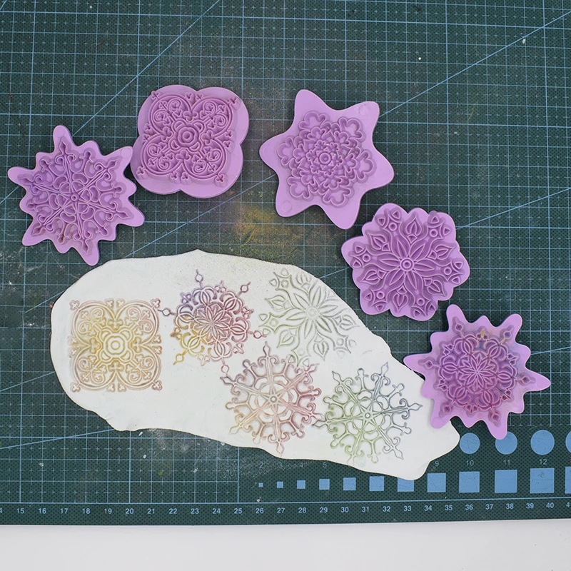 Polymer Clay Stamp Mandala snow butterfly flower Pattern Embossing Plastic Stamp DIY Pottery Texture Clay Tool