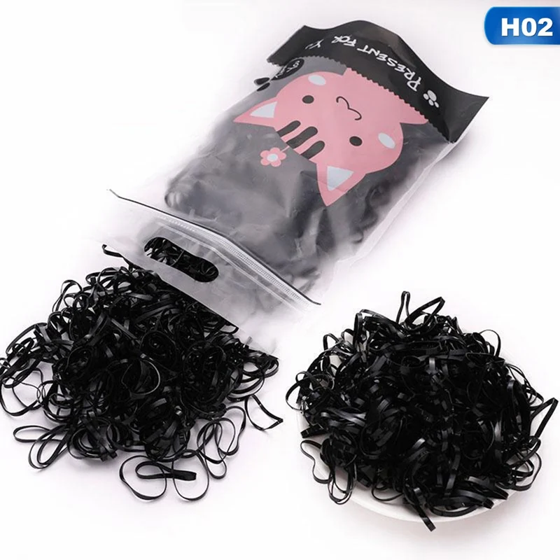 Black Large 500Pcs 2500/1000/800/500 шт./упак. резинки для волос для девочек разовое высокая эластичная повязка на голову не повредит Детские аксессуары - Цвет: Black Large 500Pcs