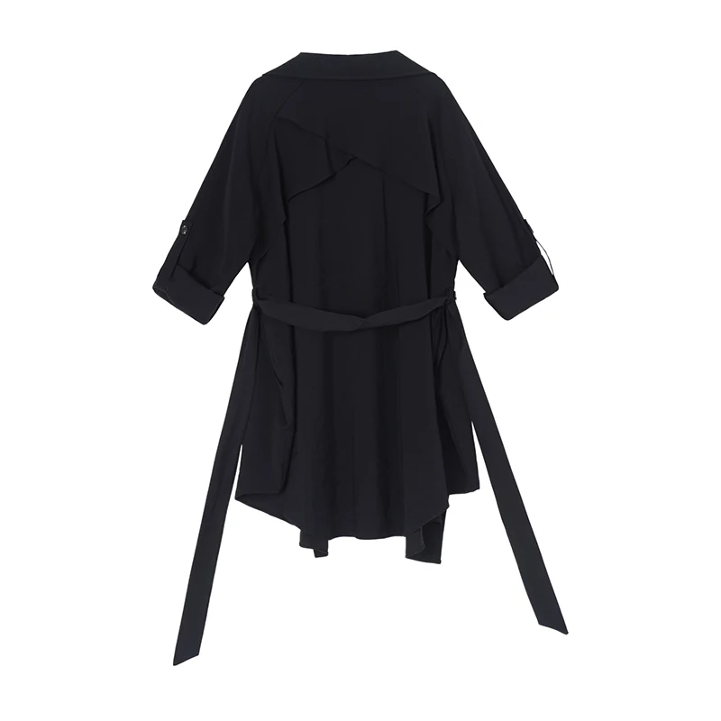 [EAM] Women Brief Bandage Big Size Trench New Lapel Long Sleeve Loose Fit Windbreaker Fashion Tide Spring Autumn 2020 1Z163