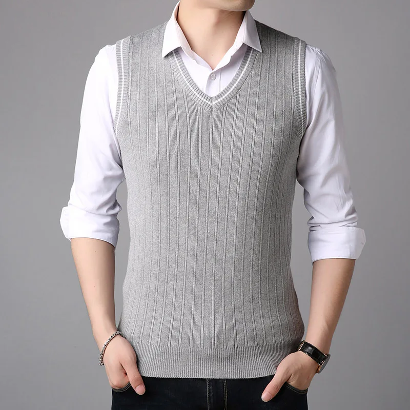 

New Arrival Autumn Winter Arrival Solid Color Sweater Vest Men Cashmere Sweaters Wool Pullover Men V-Neck Sleeveless Jersey