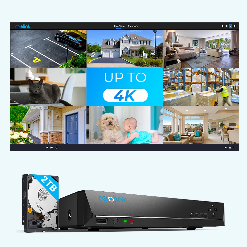 - 4K NVRHumanCar Detecion Reolink 8ch NVR for Reolink 4MP5MP IP Camera 247 Recording H264 Video Recorder 2TB HDD RLN8410
