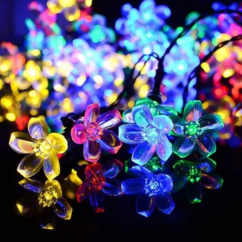 

New Year 50 LED Outdoor Flower Shape Solar String Lights Waterproof For Garden Stage Outdoor Wedding Party Decoration