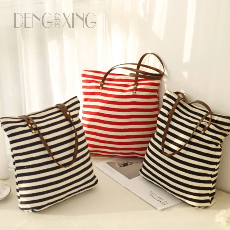 

New Style Literature And Art Cotton Linen Shoulder Bag Simple Black And White Stripes Shopping Bag Students File Carrier