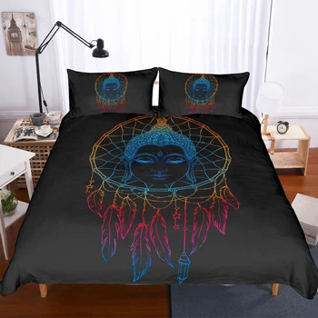 

Buddha Dreamcatcher Bedding Set Bedroom Decor Black Background Hypoallergenic with Zipper 1PC Duvet Cover with Pillowcases