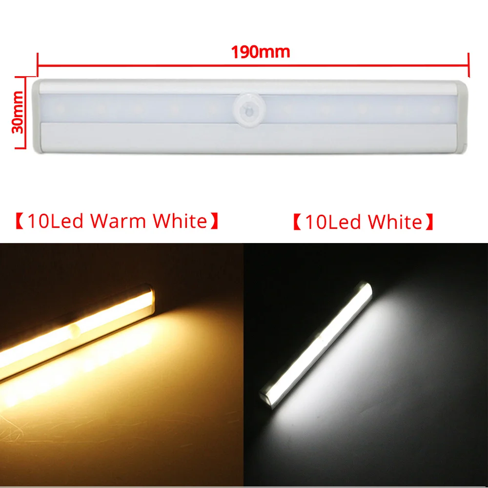 6/10LED PIR Motion Sensor Lamp Cupboard Wardrobe Bed Lamp Under Cabinet Night Light Smart Light Perception For Closet Stairs Led